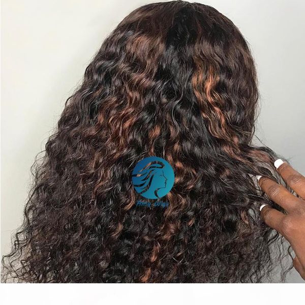 

1b 30 highlight 360 lace frontal wigs pre plucked bleached knots 150 density remy brazilian water wave colored human hair wigs for women, Black;brown