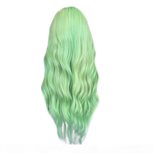 

light green lace front wig with middle part heat resistant synthetic wigs long curly front cosplay wigs for women, Black