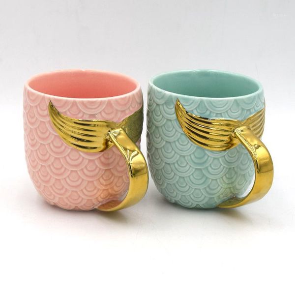 

golden tail ceramic mug with handle creative coffee milk personalized mugs fishtail cup novelty gifts1