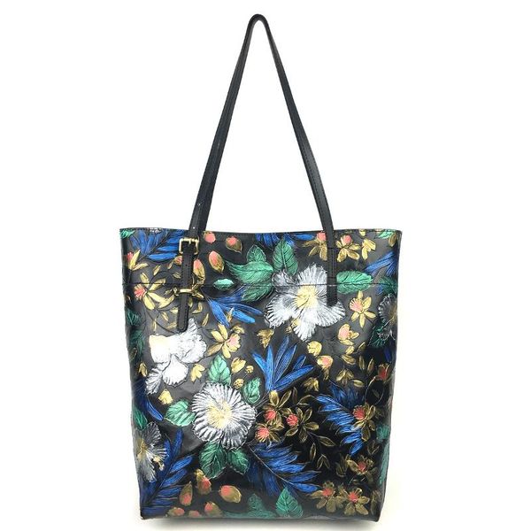 

natural skin shoulder handle bag large capacity tote shopping bags rose pattern genuine leather women handbag