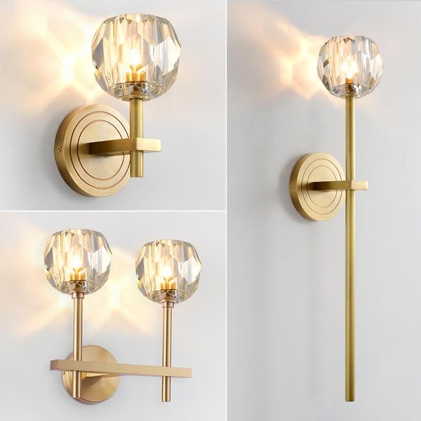 

wall lamp pure copper g9 led living room crystal light fixtures luxury nordic villa bedroom modern ball sconce