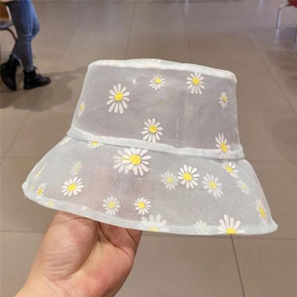 

daisies embroidered buckets hat transparent panama women lace flower beach hats high snapback fashion daisy sun cap summer, Blue;gray