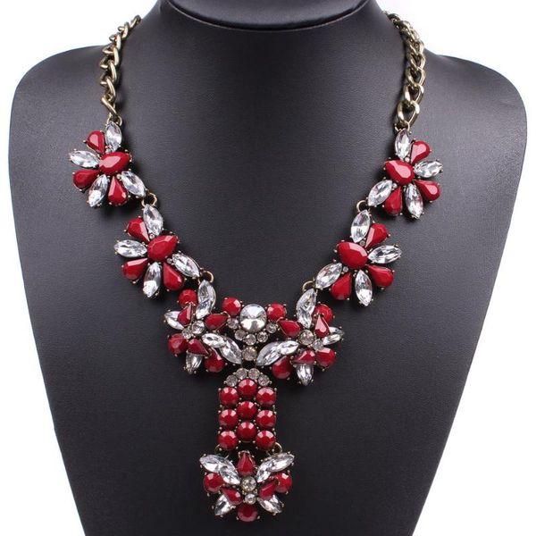 

fashion gold chain necklace flower pendant vintage statement crystal necklace jewelry for women, Silver