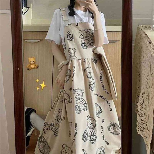 

kawaii slip dress sweet cute cartoon bear print workwear sundresses preppy style outfits streetwear women summer dress, Black;gray