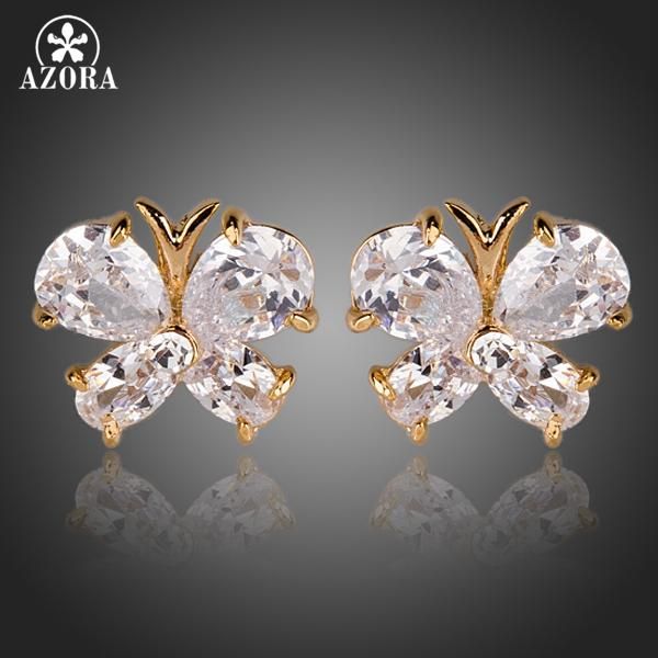 

азоры золото цвет прозрачный цирконий бабочка серьги te0142, Golden;silver