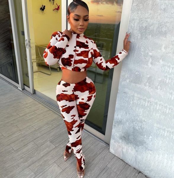

da 2549 2021 navel long sleeve + pants print set, Tan;black