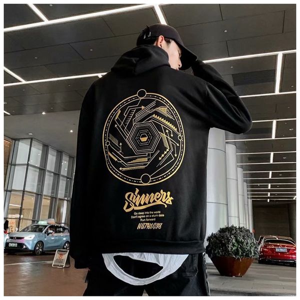 

1hip-hop men's and women's hoodies spell color printing tide hedge fleece pullover loose stylish casual mens tracksuit men s cloth, Black;brown