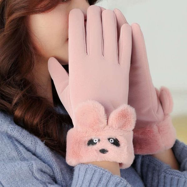 

gloves women' winter cute japanese warm and korean suede windproof plus plush touch screen skin feeling gloves in winter, Blue;gray