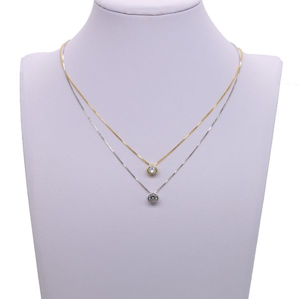 

single stone necklace fine delicate box chain 925 sterling silver bezel 5mm sparking zirconia simple jewelry