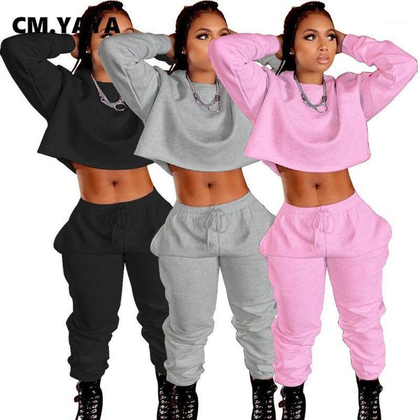 

cm.yaya active fleece sweatsuit two 2piece set for women winter fitness outfit pullover sweatshirt + jogger pants set tracksuit1, Gray