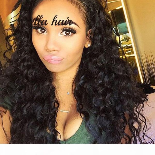 

deep wave full lace wig 360 wig lace front wig brazilian virgin hair wigs curly 100% human bella hair factory outlets, Black