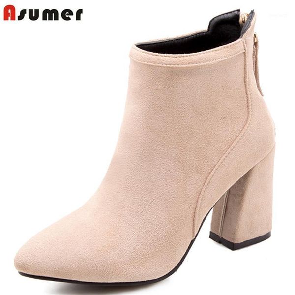 

asumer 2021 new fashion thigh high heels women boots pointed toe zip autumn winter ankle boots for women footwear1, Black