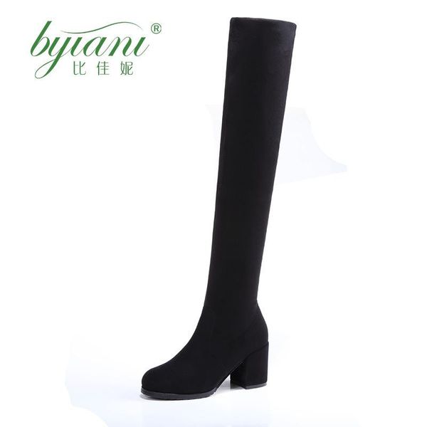 

women's autumn and winter 2020 high heel over the knee boots high-heeled boots show thin high-end elastic, Black