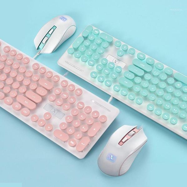 

keyboard mouse combos pink retro wired gaming and kit round keycap steampunk multimedia button 1800dpi for pc lap