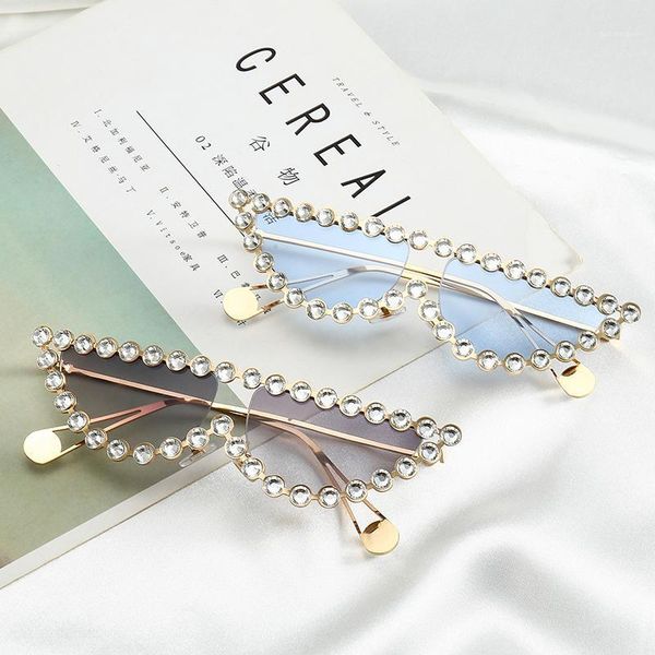 

cat eye sunglasses women 2020 rhinestone crystal tiny diamond bling triangle sun glasses futuristic clear feminino1, White;black