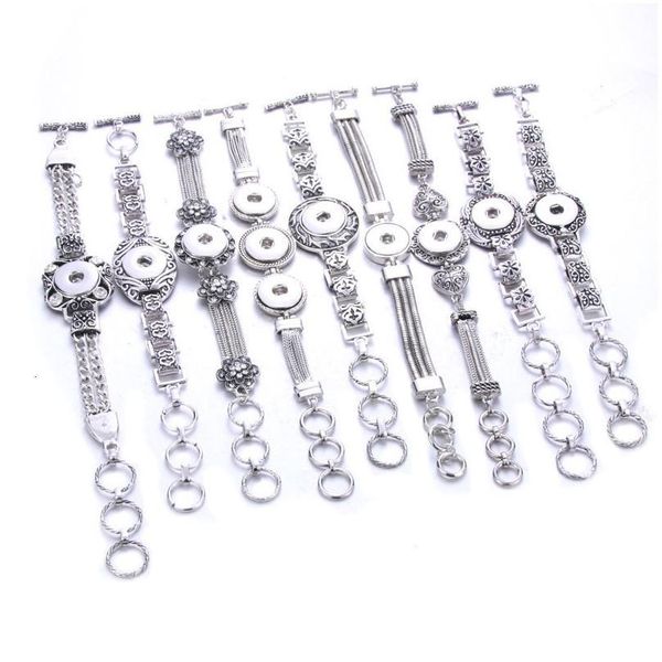

fashion beauty punk metal alloy rhinestone pattern snap bracelets adjustable fit 18mm snap buttons snaps jewelry w bbysvw, Golden;silver