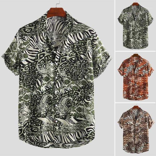 

2020 printed hawaiian shirt men breathable loose beach short sleeve button blouse streetwear casual summer camisa men shirts1, White;black