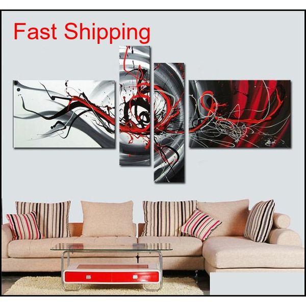 

multi piece combination 4 pcs/set canvas art abstract oil painting black white and red wall decor hand-pai qylbse bdesports