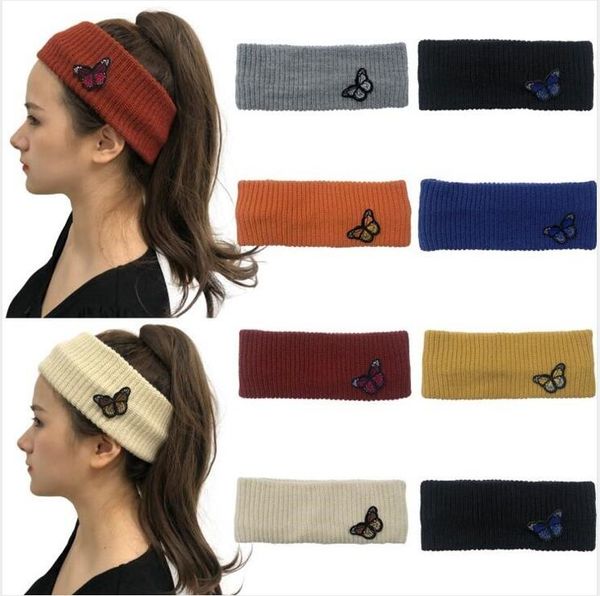 

women butterfly headband fashion cute butterfly head band winter warm lady headbands knitted headbands kid hair accessories wy892w, Slivery;white