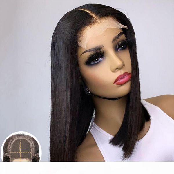 

150% density short bob human hair wigs for women 4x4 lace closure wig black roots remy brazilian wig pre plucked jk, Black;brown