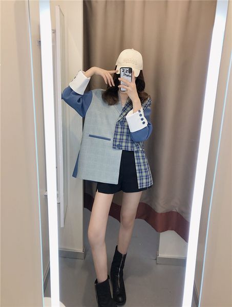

2021 new women's suit spring new korean fall loose tingle contrast couture fashion short personality lapel jacket z71 wcci, Black