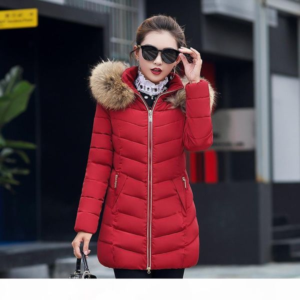 

women winter down coats warm thick jacket slim cotton-padded faux fur collar hooded parka coat lady plus size outerwear clothing wholesale, Black