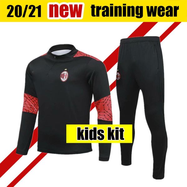 

20 21 ac milan kids child training wear soccer long sleeve 2020 2021 football shirt ibrahimovic paqueta bennacer rebic romagnoli calhanoglu, Black;yellow