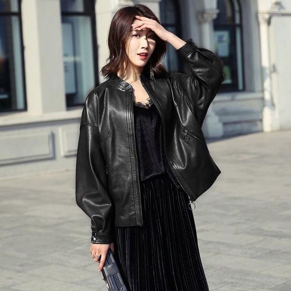 

women's leather & faux real jacket 2021 spring autumn women 100% genuine sheepskin coat female bomber jackets chaqueta mujer my s1, Black
