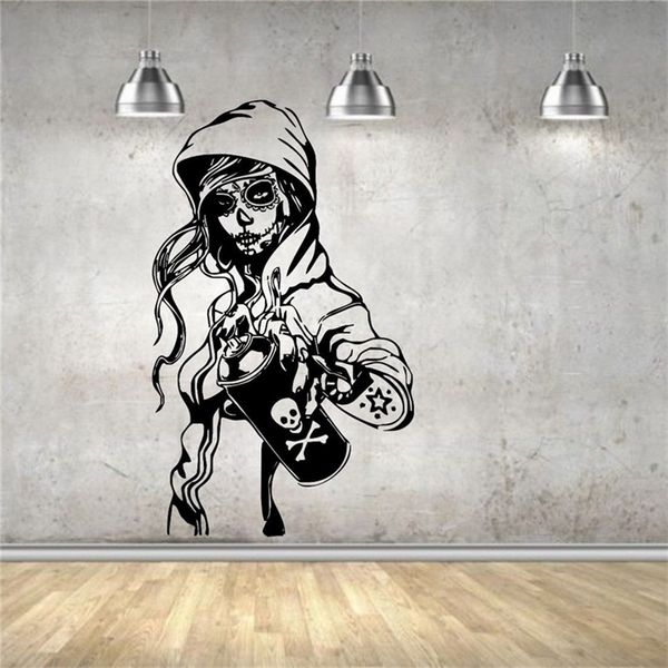 Decalque Decalque Vinil Doces Açúcar Crânio Graffiti Girl Dos Desenhos Animados Decoração Da Arte Decalques Adesivo de Parede U463 201106