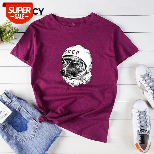 

jfuncy short sleeve casual t-shirt summer women laika cccp space dog print cotton tees plus size woman shirts female tshirt #4n2e, White
