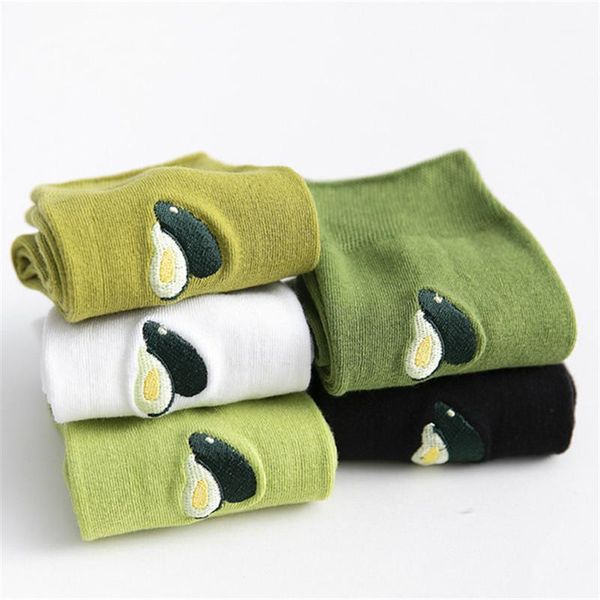 

korean fresh fruits funny socks new ins green cute embroidery avocado socks women girl tube harajuku novelty meias sokken1, Black