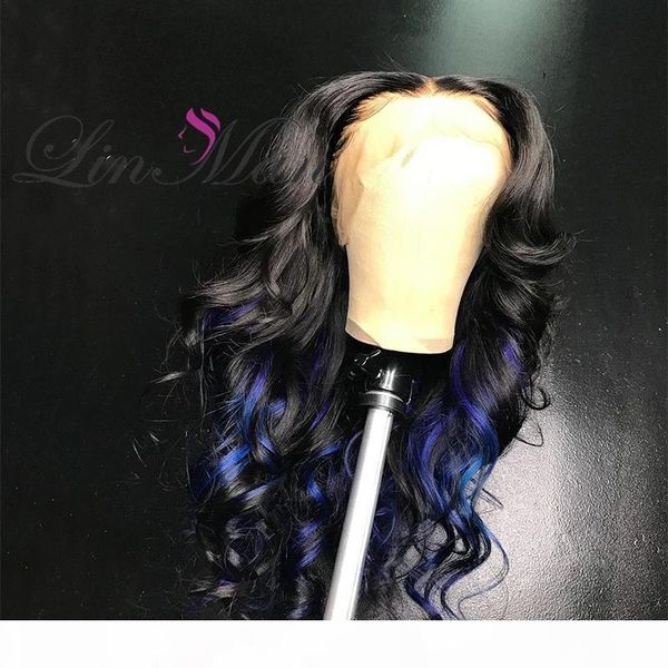 

blue and purple natural wigs 180% density wave brazilian remy human hair lace front wig colorful lace front human hair wig, Black;brown