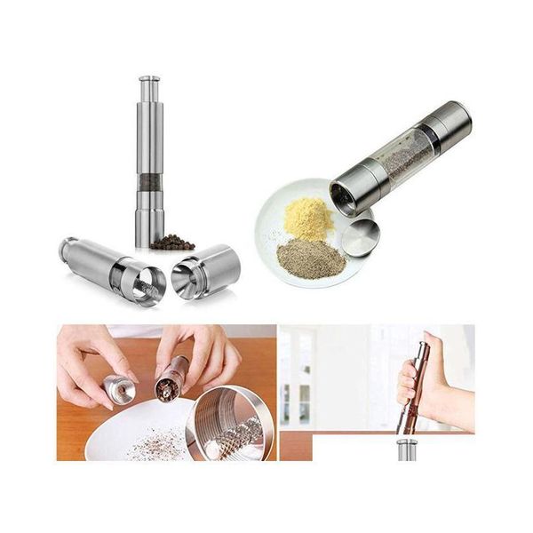 

stainless steel thumb push pepper grinder mills portable manual pepper muller seasoning grinding milling machine mini cooking kitchen sapzc