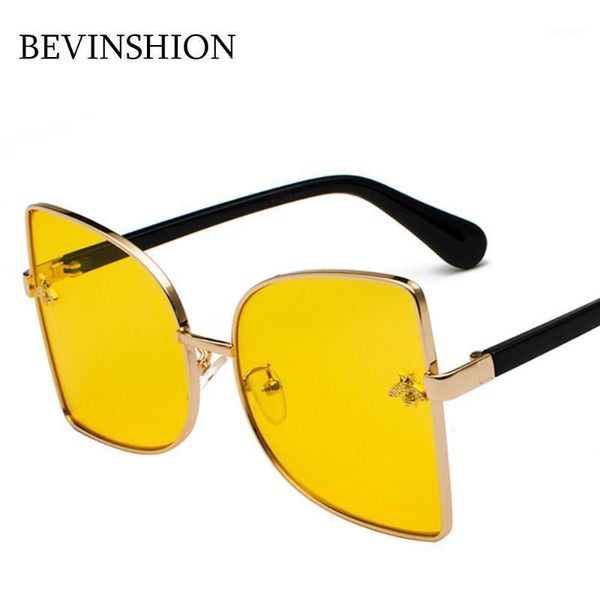 

brand square sunglasses women honey bee embossed design trend 2020 sunglasses oversized big half frame yellow glasses goggles1, White;black