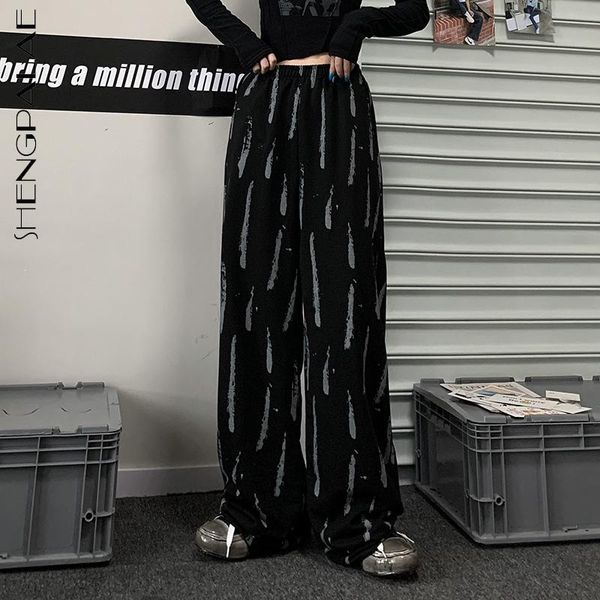 

shengpalae tie dye pants women's spring 2021 new high waist dark wide leg loose plush thick casual trousers fashion trendy 5b124, Black;white