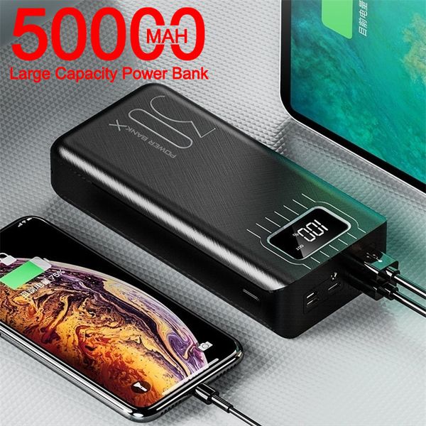 

power bank 50000mah большой емкости powerbank открытый зарядное устройство телефона внешний аккумулятор жк-цифровой дисплей led освещение бе