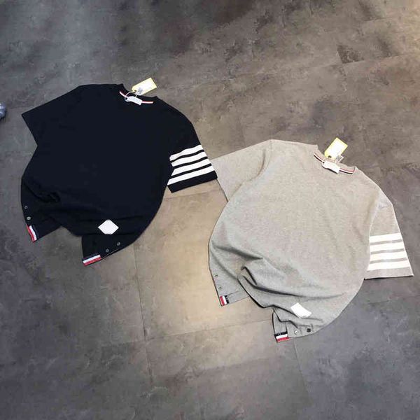 

couple yarn dyed four bar loose casual sports bead ground cotton mesh round neck pullover short sleeve t-shirt summer, White;black