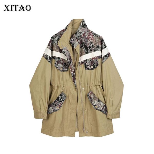 

xitao korean style plus size trench coat for women vintage splicing casual windbreaker fashion trend wild women clothes zy1045, Tan;black