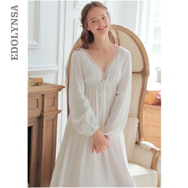 

vintage sleepwear women cotton medieval nightgown white deep v neck backless princess night dress plus size lingerie t42 y200425, Black;red