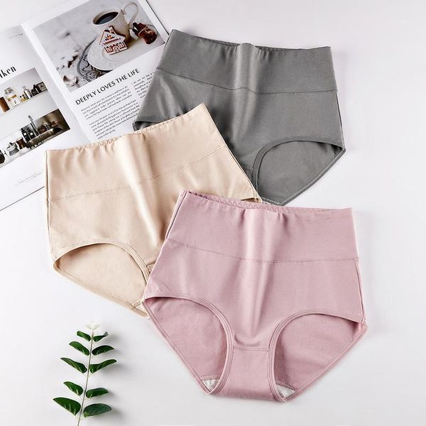 

3pcs women's underwear high-end hips shaping body size plus size underwear women's cotton high waist ladies briefs shorts1, Black;pink
