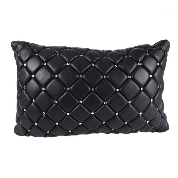 

car lumbar pillow pu leather breathable crystal pillow lumbar rest cushion car universal interior accessories1