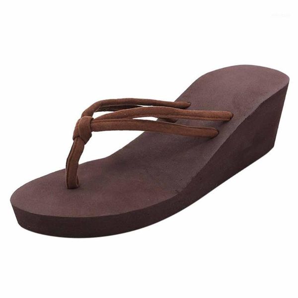 

sagace women's slippers solid color slippers women non-slip feet flip flops women beach high-heeled wedges beach sandal1, Black