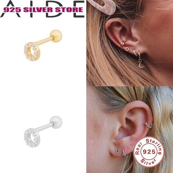

aide 925 sterling silver stud earrings o-shaped diamond pierced cartilage earrings in sterling silver new1, Golden;silver