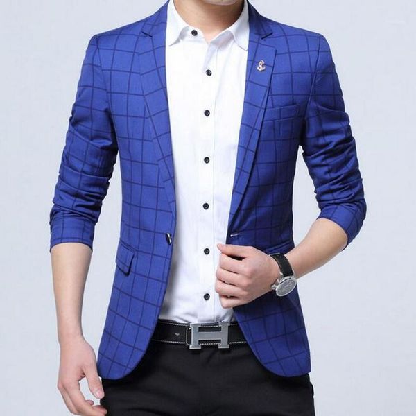 

vxo mens brand blazer spring men's casual plaid thin blazer jacket single button mens professional single button blazers1, White;black