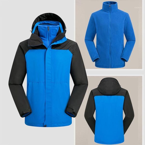 

outdoor jackets&hoodies men women kids waterproof hiking jacket removable fleece liner hooded clothing breathable camping ski1, Blue;black