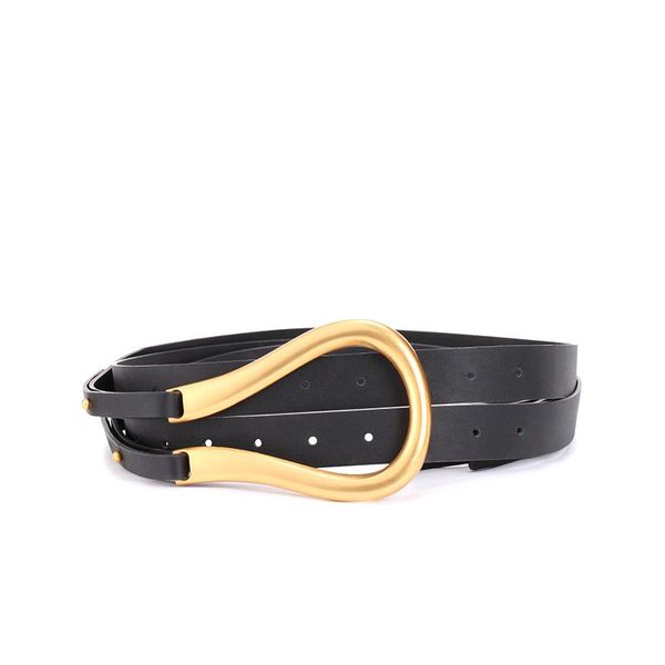 

100% genuine leather double belts luxury metal u buckle belt women girls retro vintage large belt for coat jeans black white, Black;brown