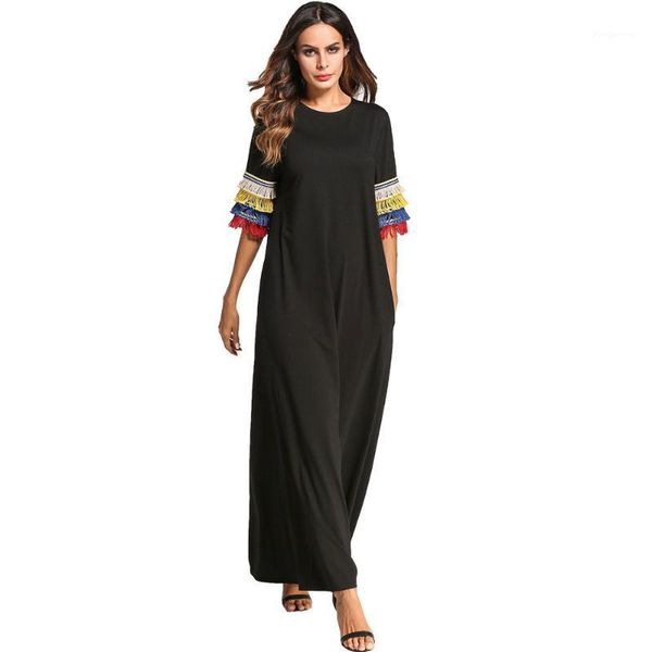 

dubai arab musulman ensembles abaya dresss women muslim summer tassel oversized ramadan islamic morocccan kaftan dubai robe1, Red