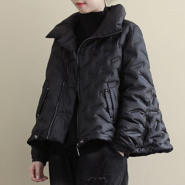 

2020 new winter women korean white duck down jacket female thick warm coat stand collar solid color short oversize parkas s1621, Black