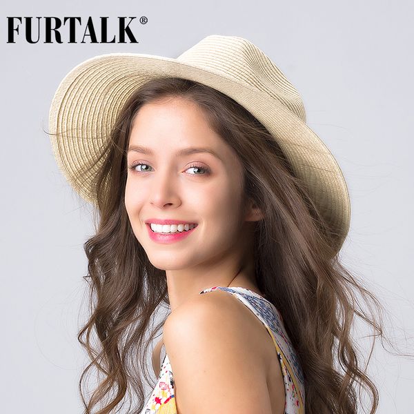 

furtalk летней соломенная шляпа для женщин панамы бич hat bucket sun шляпа летнего женского big брим uv protection cap chapeau femme 201015, Blue;gray