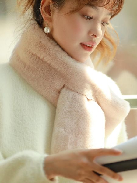 

scarves velvet-grade leather rex fur scarf women's winter korean styl double-sided thickened warm, Blue;gray